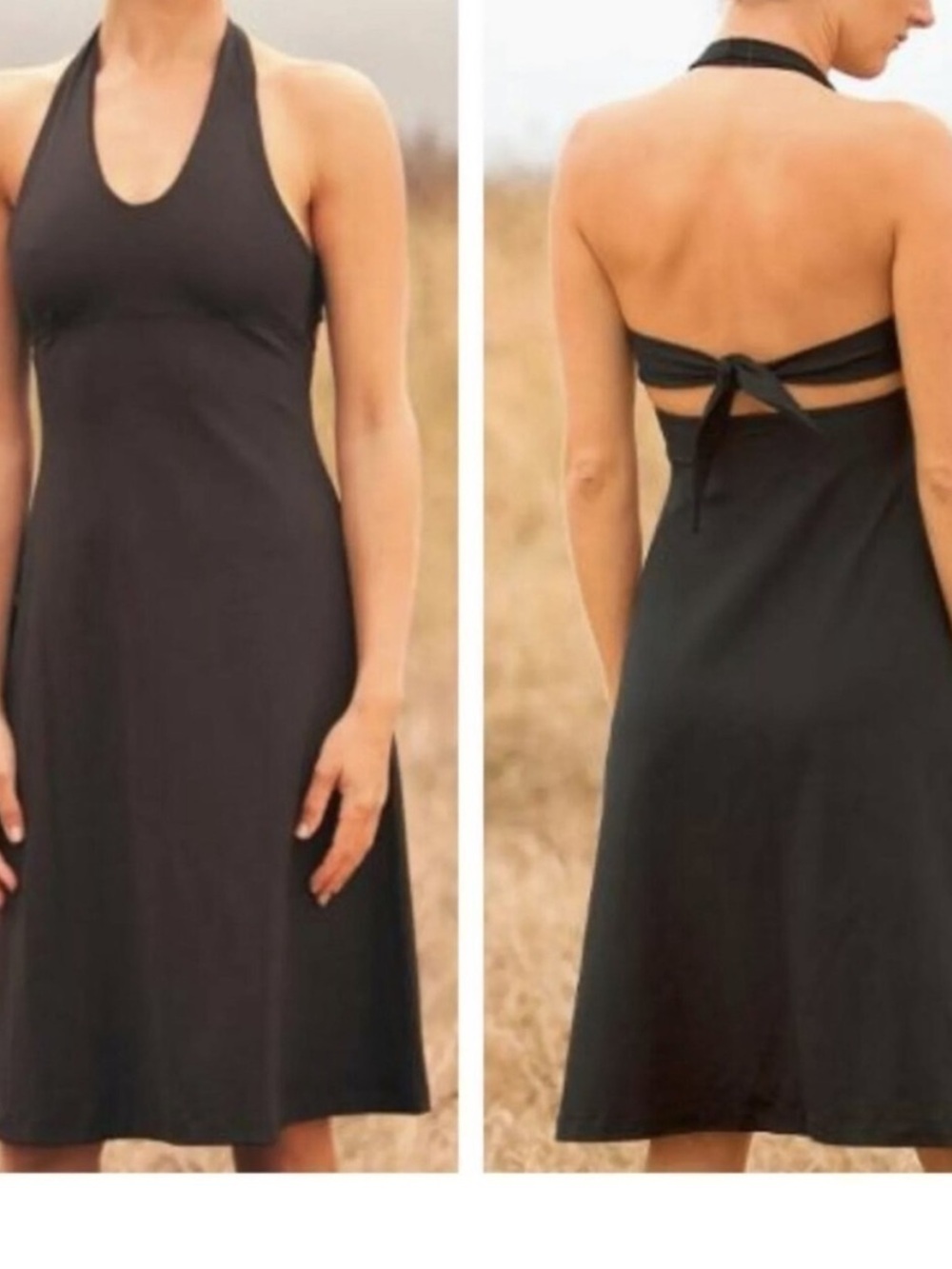 Patagonia Women’s Morning Glory style halter dress. Ties in back. Black. Medium